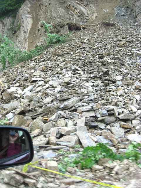 rock slide next to road