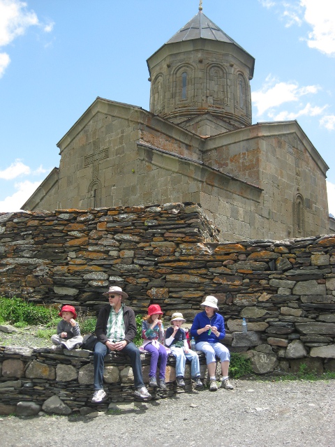 having a snack outside the church