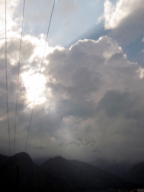 view of tsminda sameba from across the valley