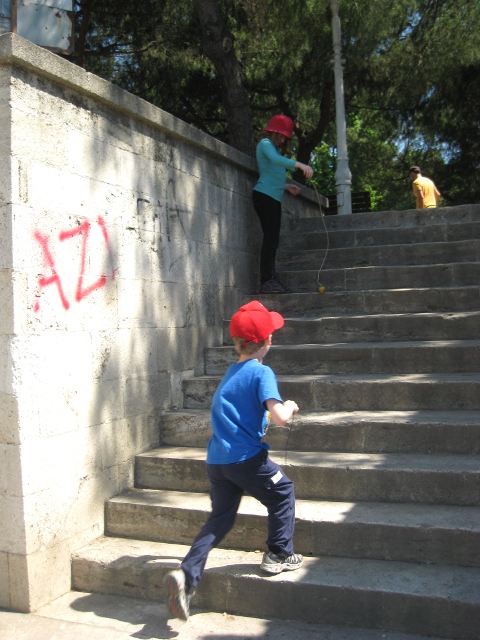 eero running up stairs