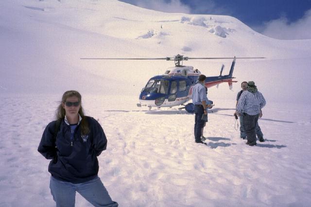 Alison in front of the helicopter